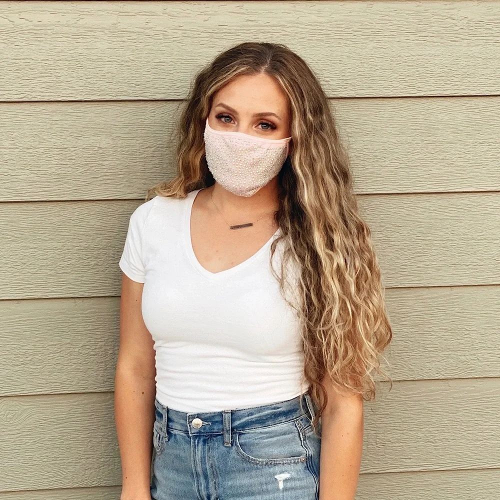 KIDS WHITE Rhinestone Bling Face Mask